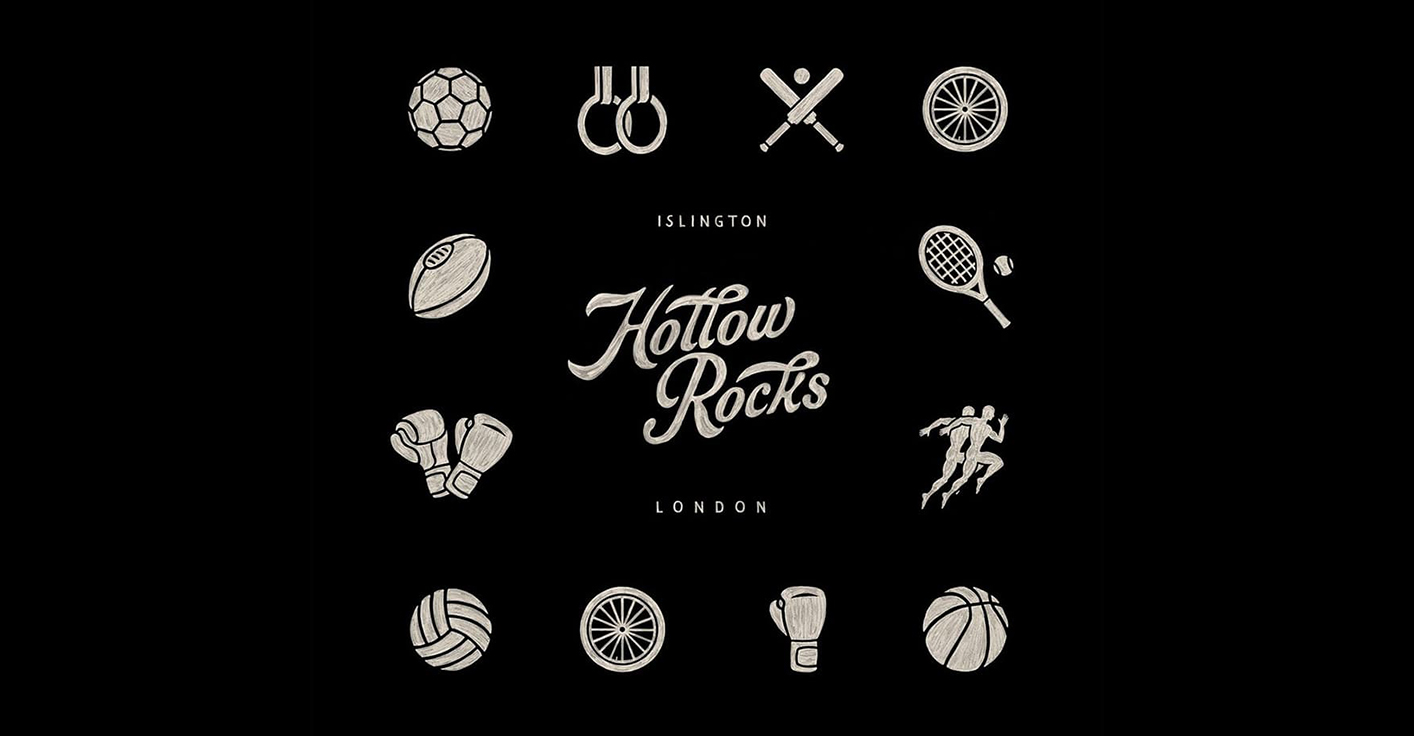 Total visual identity and multi-sport branding system for Hollow Rocks Islington.