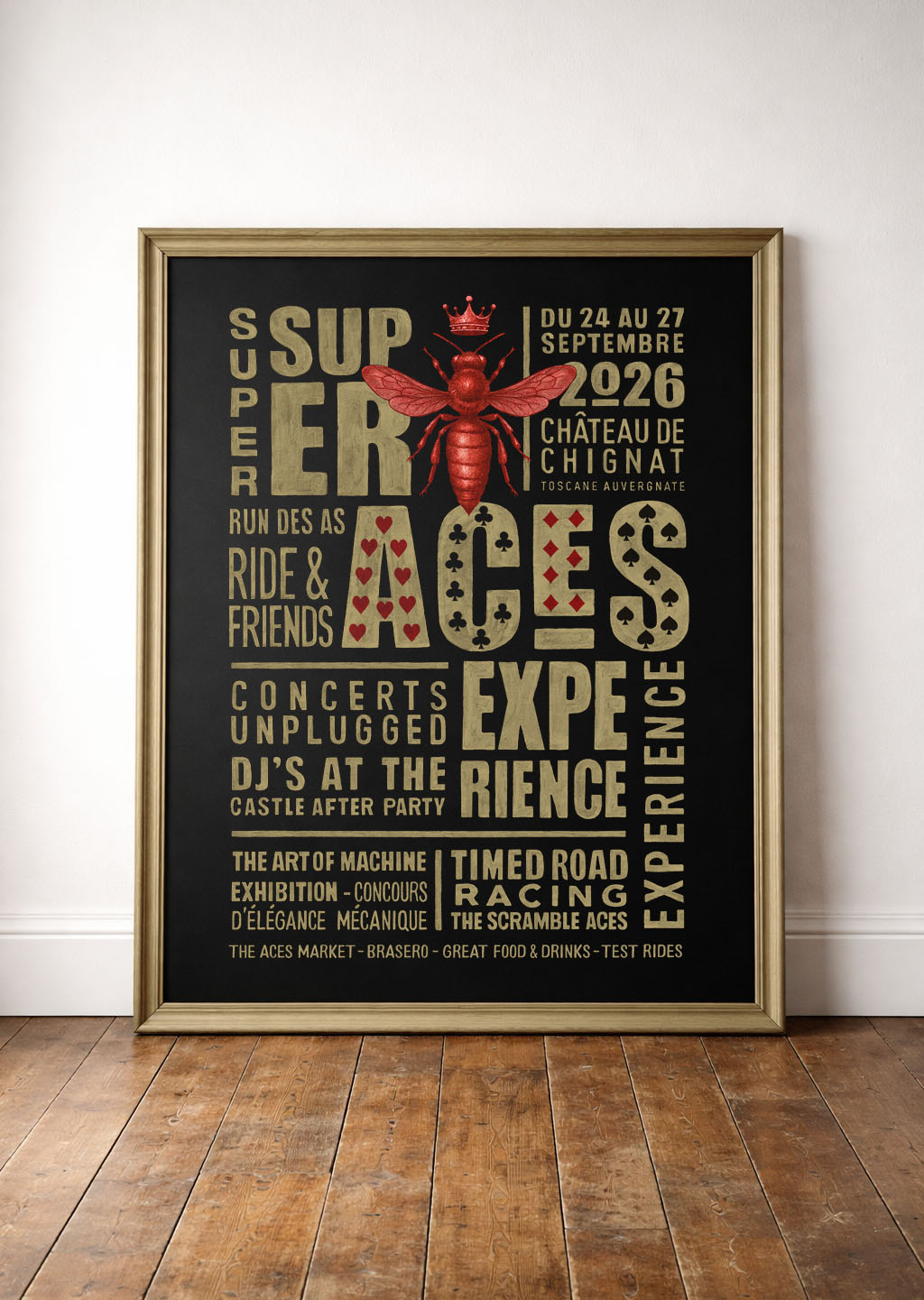 Crowned Queen Bee — hand-drawn illustration at the heart of Super Aces Experience 2026 visual identity by BMD Design.