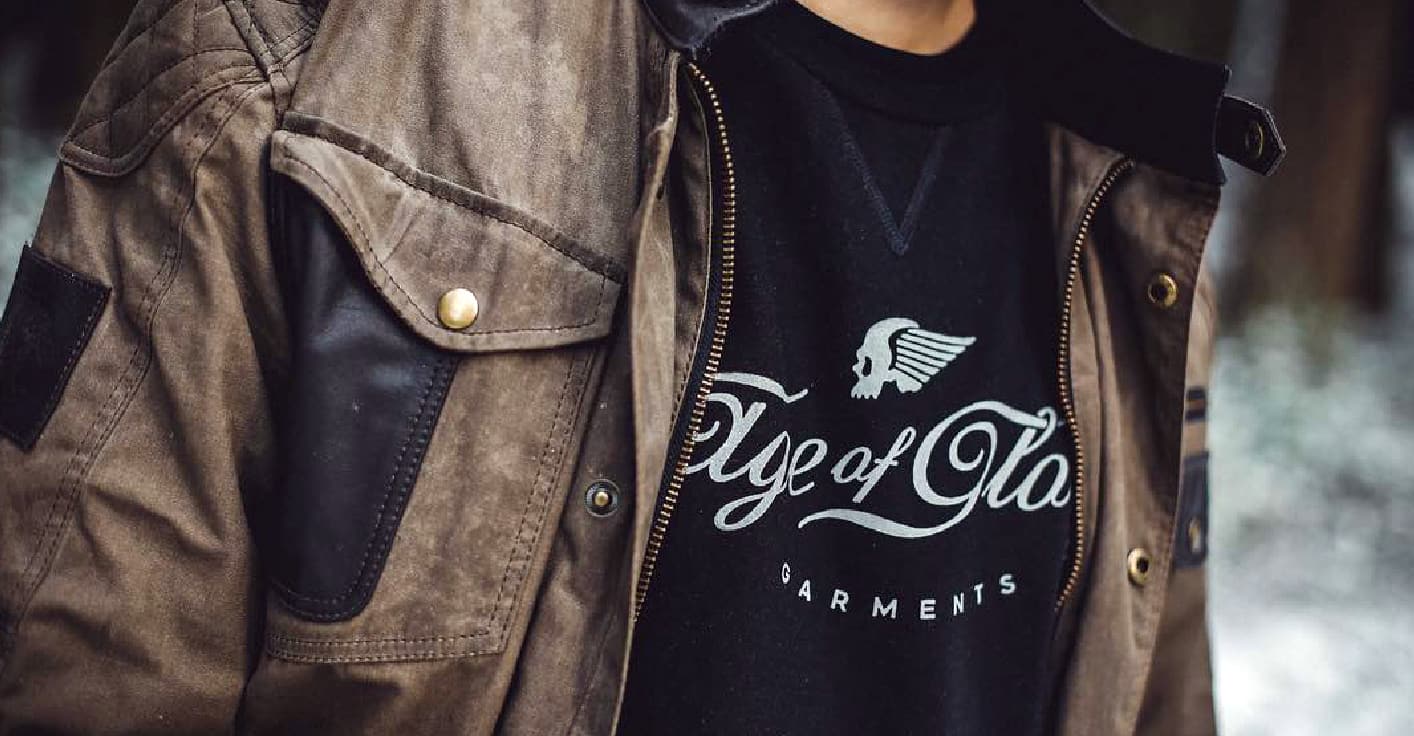Authentic retro branding and mid-century graphic style for motorcycle subculture fashion.
