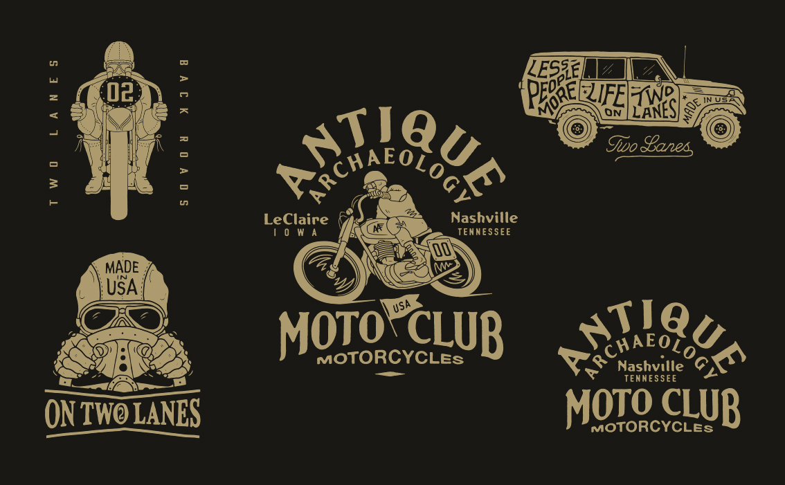 Vintage road travel branding and hand-lettered logo for Two Lanes TV USA