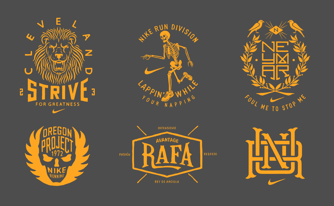 Custom sportswear graphic design and hand-drawn apparel typography for Nike