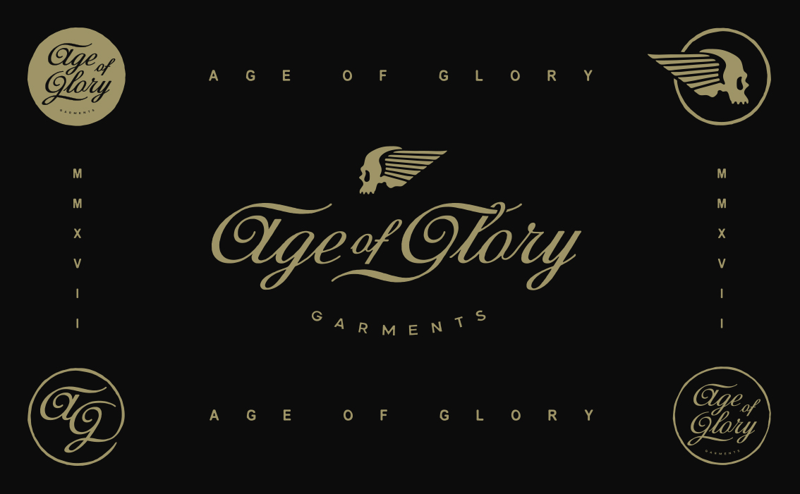 Vintage-inspired apparel branding and hand-lettered logo for Age of Glory France