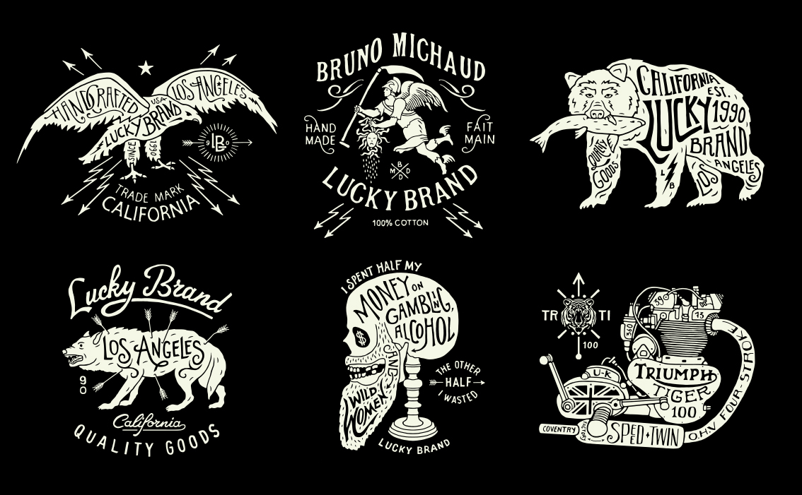 Vintage American denim branding and hand-lettered logo design for Lucky Brand USA