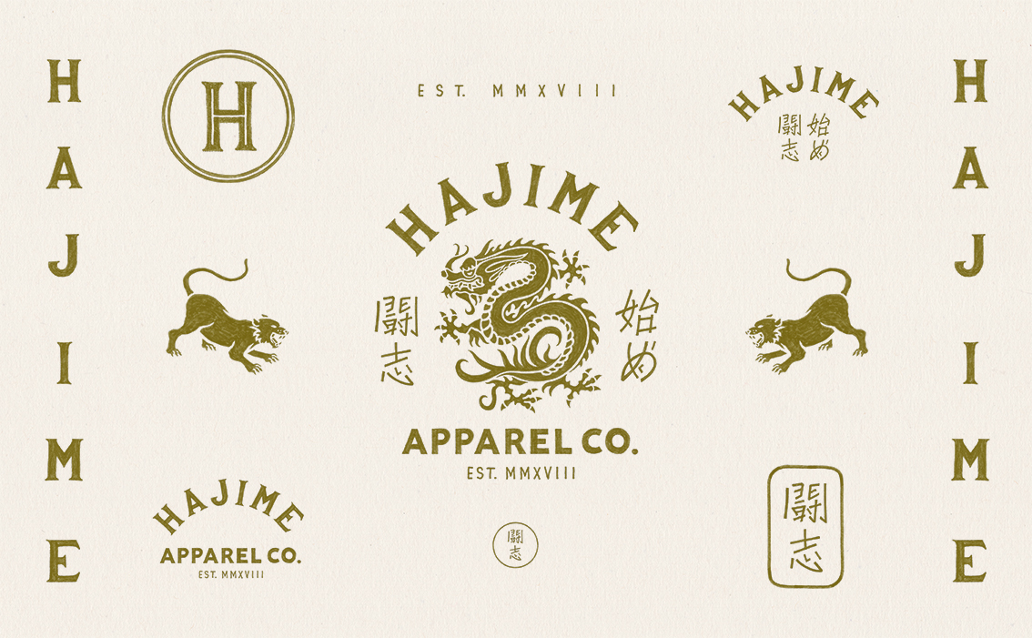 Japanese-inspired apparel branding and custom hand-drawn logos for Hajime Japan