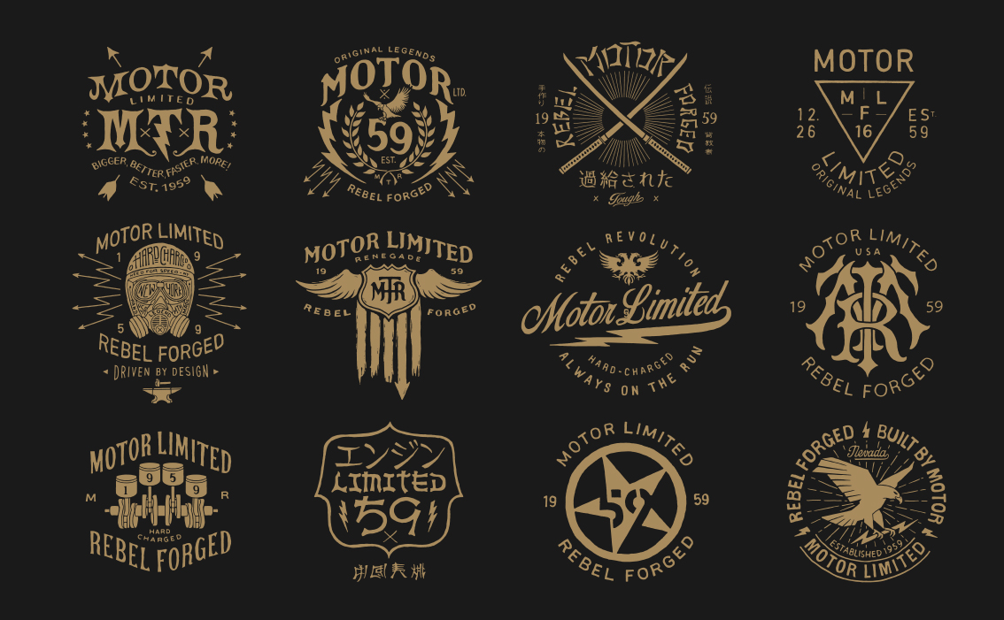 Las Vegas Americana branding and neon-inspired hand-drawn logo for Motor Limited USA