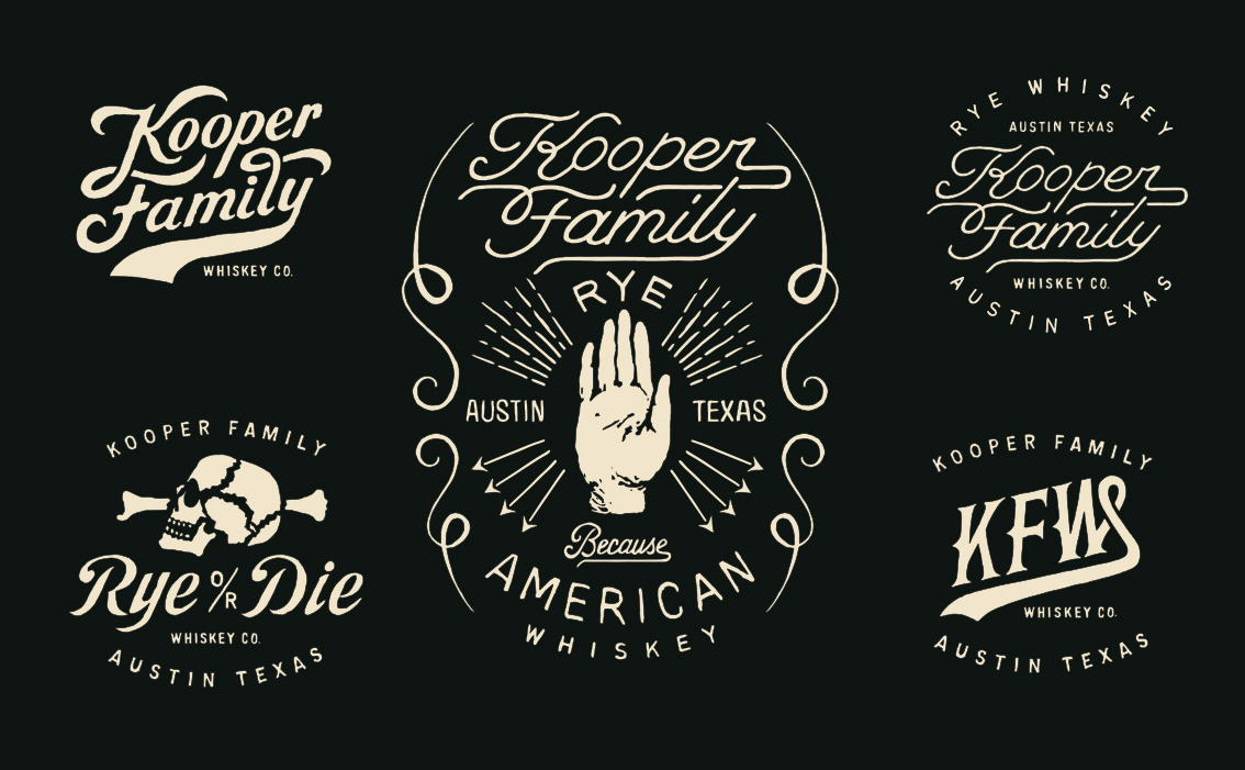 Custom whiskey branding and hand-drawn logo for Kooper Family USA