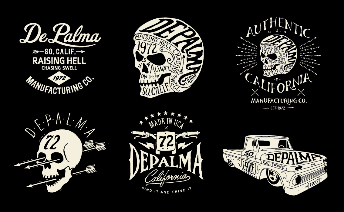 Heritage workwear branding and bespoke hand-drawn lettering for Depalma USA