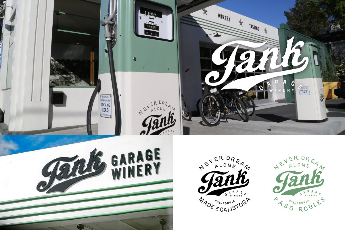 Tank Garage Winery — moto culture rebel wine brand logo handcrafted by BMD Design, Napa Valley California