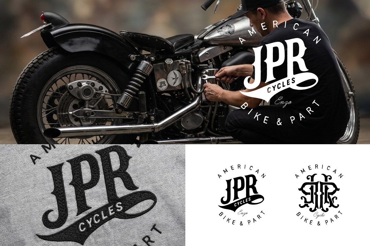 JPR Cycles — authentic hand-crafted custom motorcycle logo by BMD Design, Bordeaux