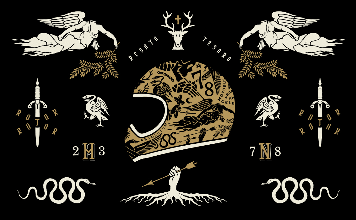 Hand-lettered logo for Emporium — event visual identity for a motorcycle festival, hand-painted helmet