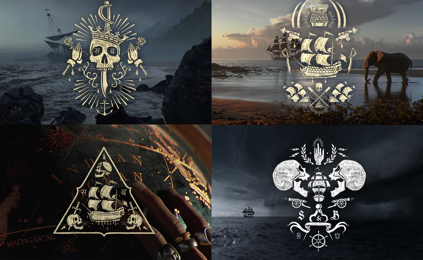 Bespoke visual identity assets for Skull & Bones: the art of traditional illustration.