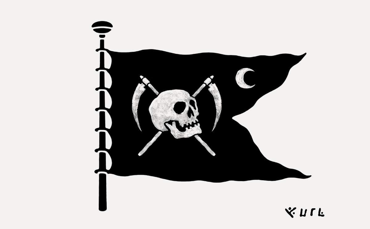 Pirate flag — Bartholomew Roberts Jolly Roger, ink illustration by BMD Design