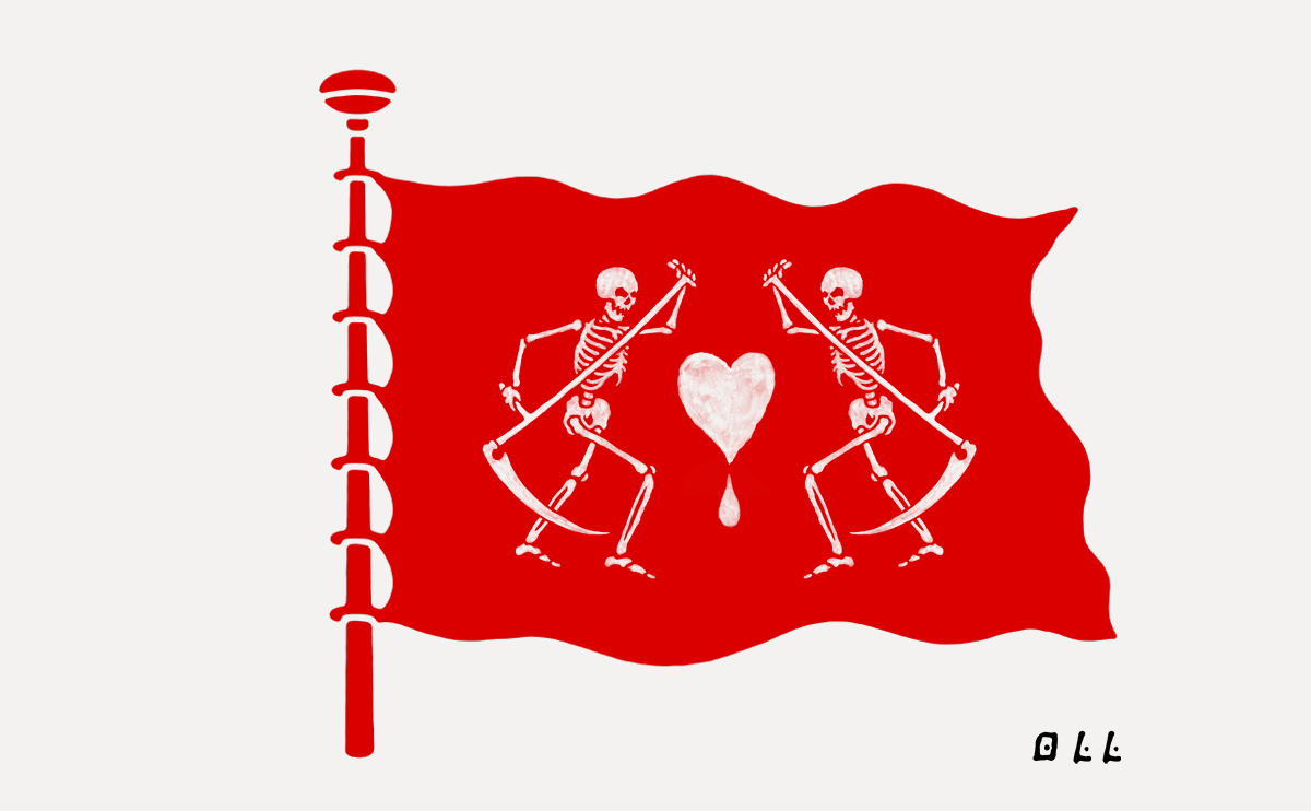 Pirate flag Joli Rouge — French pirate ensign, hand-painted by BMD Design Bordeaux