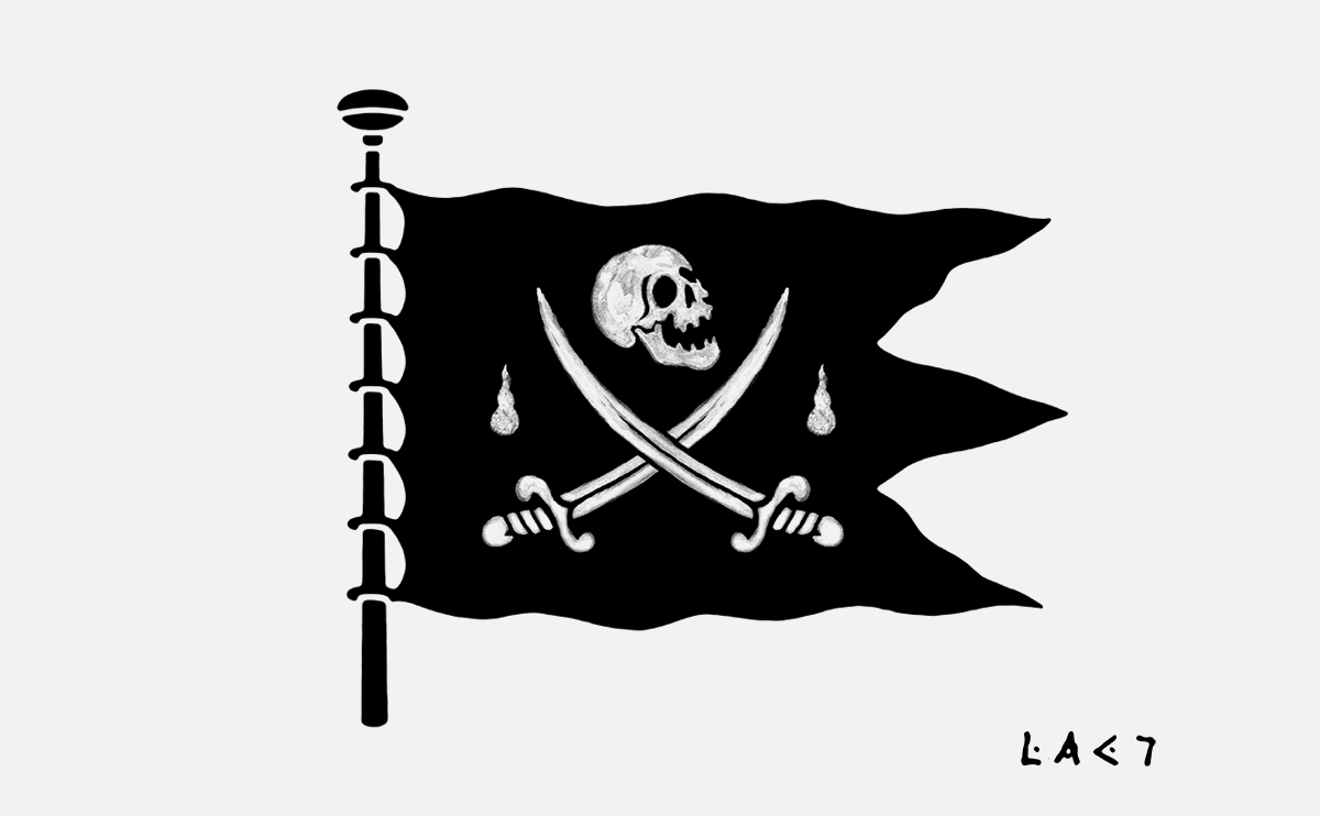 Rackham Rouge — red pirate flag pavillon, hand-painted by BMD Design