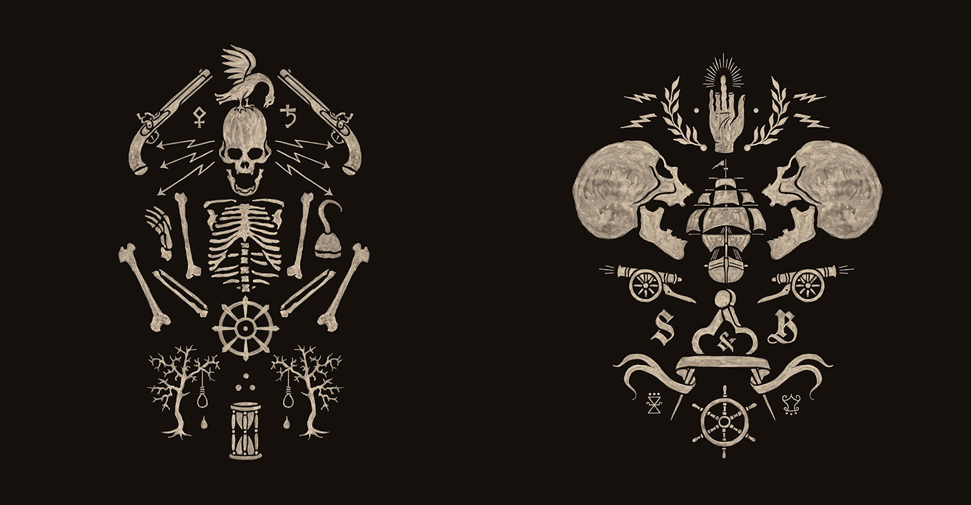 Bespoke typographic craftsmanship surrounding a pirate skull and crossbones by bmd-design.